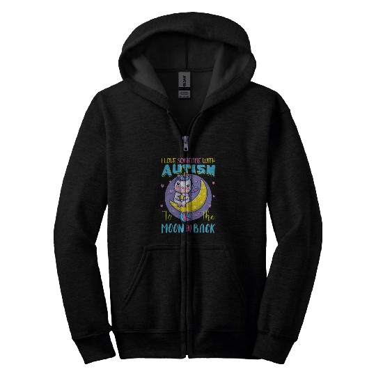 Autism Puzzle I Love Someone With Autism To The Moon Unicorn Awareness Zip Hoodies