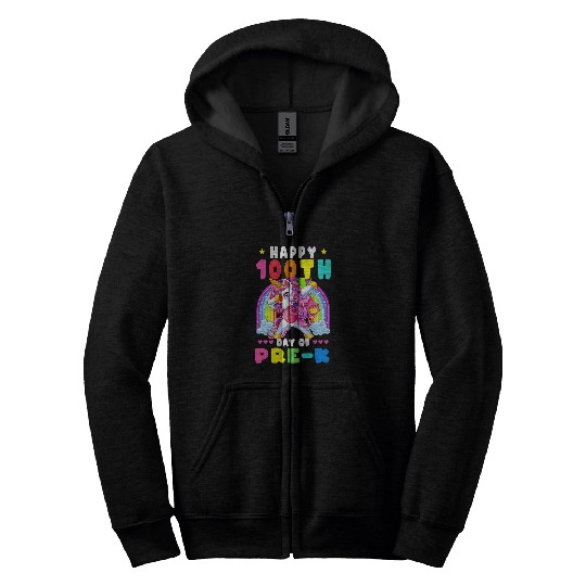 Unicorn Pet Kids Girls PreK Happy 100 Days Of School Unicorn Rainbow Zip Hoodies