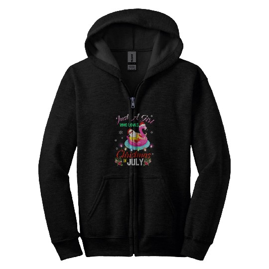 Flamingo Pet Womens Just A Girl Who Loves Christmas In July Sata Zip Hoodies