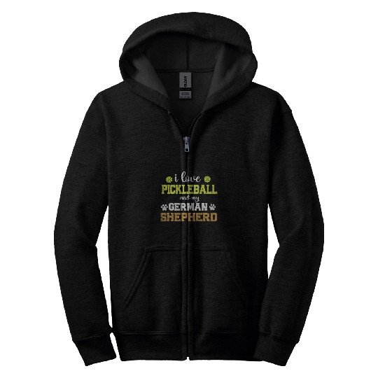 Sport Pickleball I love pickleball and my german shepherd for players Zip Hoodies