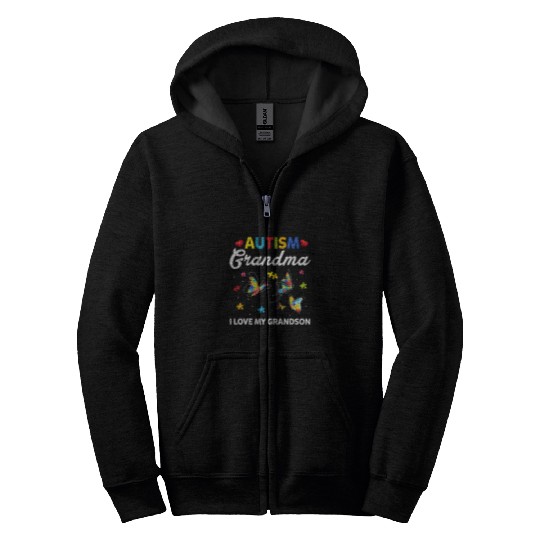 Autism Puzzle Nana Grandma Love Grandson Autism Awareness Month Butterfly Zip Hoodies