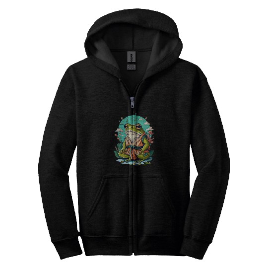 Frog Pet cute cottagecore frog grumpy japanese frog karate sensei Zip Hoodies