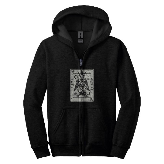 Goats Pet Baphomest Occult Satan Goats Head Devil Tarot Card Design Zip Hoodies
