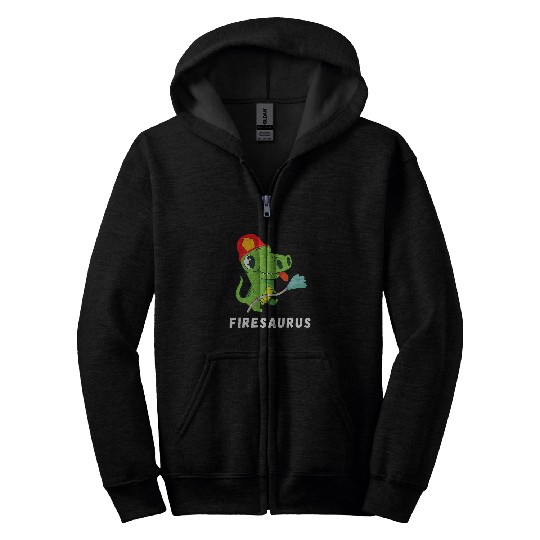 Dinosaur Pet Firefighter Volunteer Fireman Dinosaur Funny Dino TRex Zip Hoodies