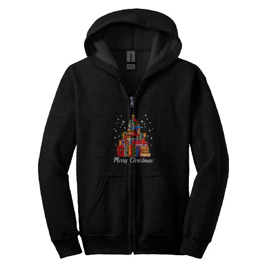 Book Fun Merry Christmas Tree Love Reading Books Librarian xmass Tree 2 Zip Hoodies