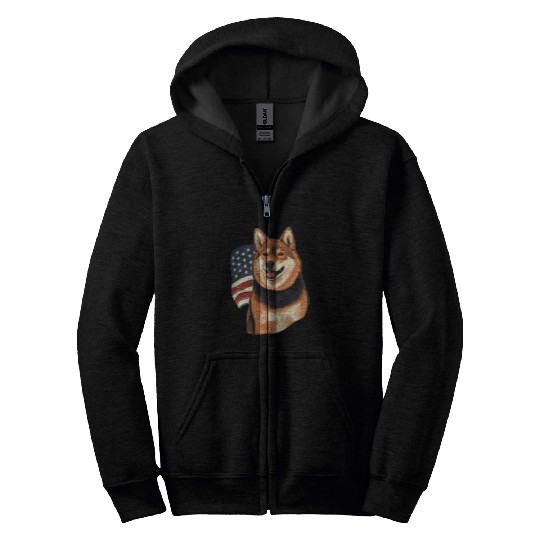 Shiba Inu Pet 4th Of July US Flag Black and tan Shiba Inu 3 Zip Hoodies