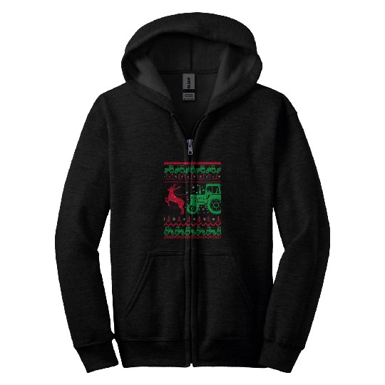 Tractor Fun driving kDGE Merry xmass Christmas Reindeer Sleigh Tractor Farm Noel Zip Hoodies