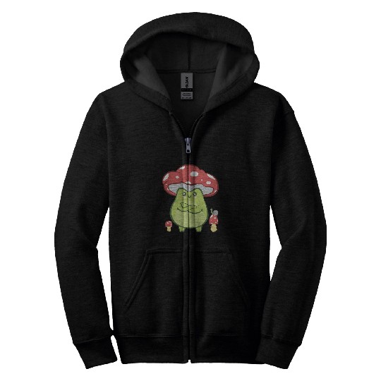 Frog Pet With Mushroom Hat Zip Hoodies