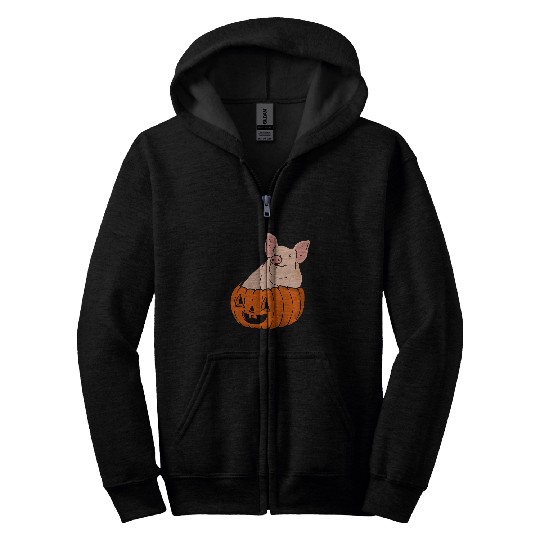 Pig Pet In A Pumpkin Pig Enthusiast Scary Holiday Piglet Zip Hoodies