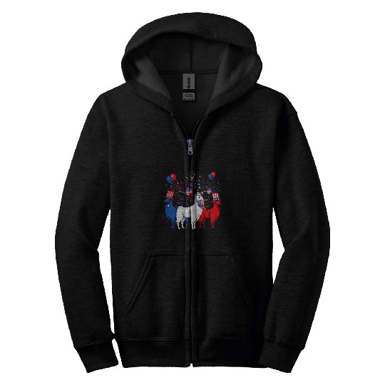 Llama Pet Funny Red White Blue Llama USA Flag Patriotic th Of July Zip Hoodies