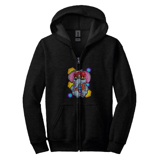 Elephant Mammal Retro Hippie Peace Elephant Love Animals Zip Hoodies