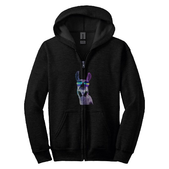 Llama Pet Rave Llama EDM DJ Tech House Music Underground Funny Zip Hoodies