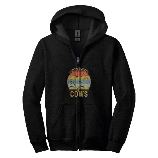 Cow Pet Easily Distracted By Cows Funny Cow Farmer 18 Zip Hoodies