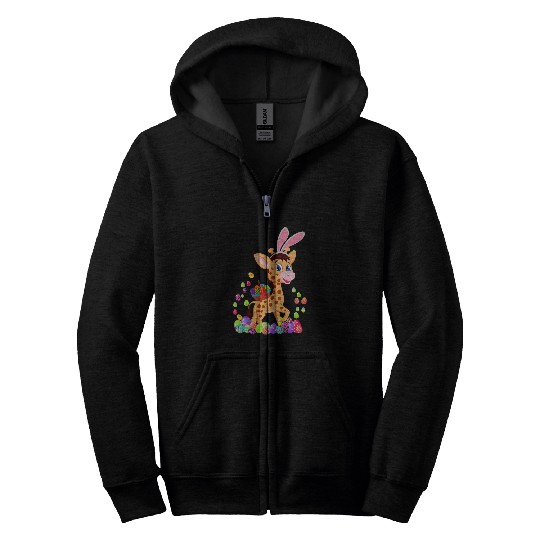 Giraffe Pet Easter Giraffes Lover Bunny Giraffes Holding Easter Egg Zip Hoodies