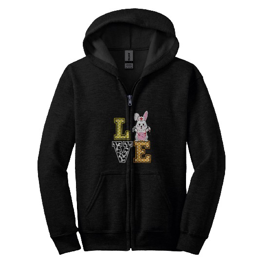 Cow Pet Easter Bunny nurses Stethoscope Cow Print RN LPN LVN Zip Hoodies