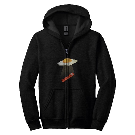 Tractor Fun driving Kawaii Egg Flying Saucer Abducts Bacon With Tractor Beam Zip Hoodies