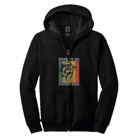 Fishing Fun Funny Born To Go Fishing Bass Fish Fisherman Boys Zip Hoodies