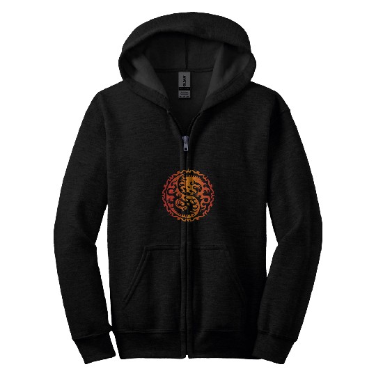 Dragon Pet Ying Yang Symbol Tribal Dragon Tattoo Japanese Style Zip Hoodies