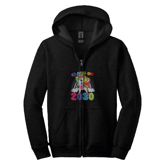 Unicorn Pet Senior Class Of 2030 Unicorn  Rainbow Graduation 2030 Zip Hoodies