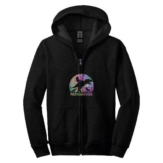 Dinosaur Pet Papasaurus vintages Retro Tie Dye Sunset Father of 3 Kids Zip Hoodies