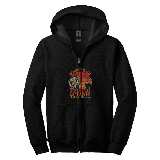 Fishing Fun Funny Born To Go Fishing Bass Fish Fisherman Boys Kids 7 Zip Hoodies