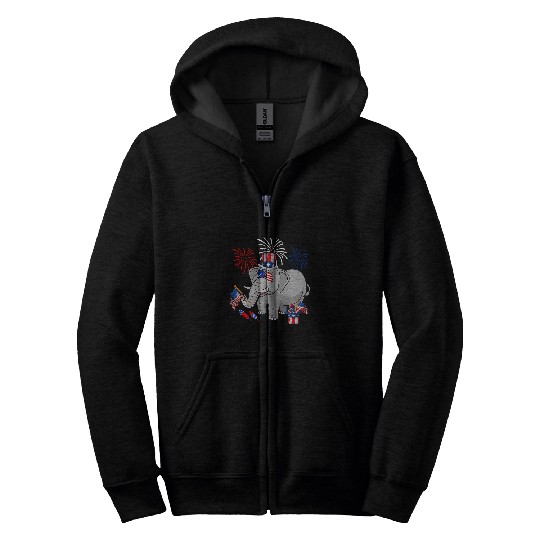 Elephant Mammal Holding American Flag Sunglasses Happy 4th Of July Zip Hoodies