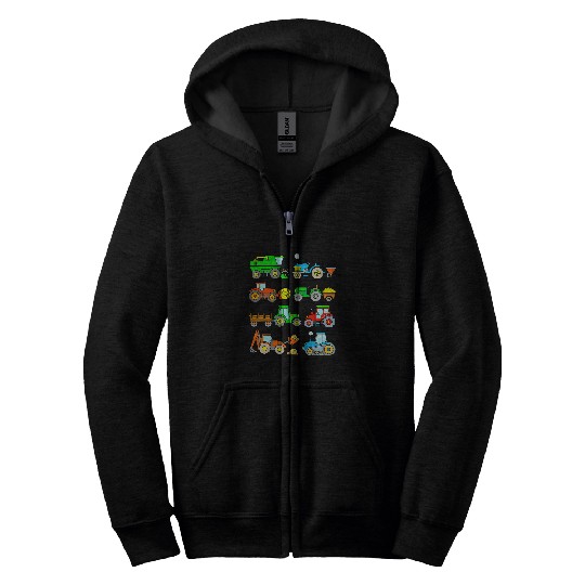 Excavator Fun Popular Farm Vehicles Tractors Seeder Harvester Zip Hoodies