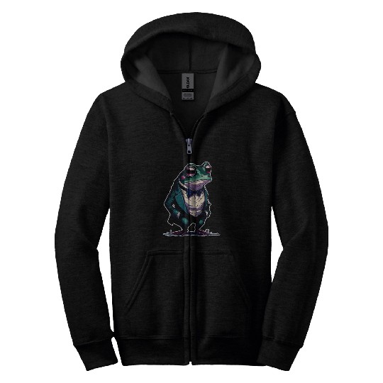 Frog Pet Cute Witty Elegant Frog In A Tuxedo Funny Amphibian Zip Hoodies
