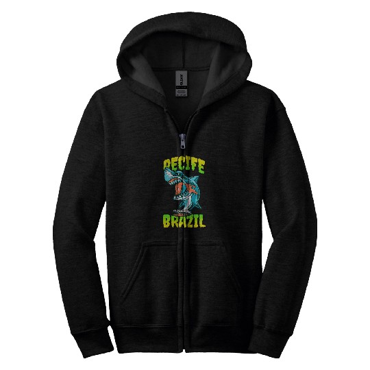 Shark Pet Recife Brazil Surf Paradise Graphic Zip Hoodies