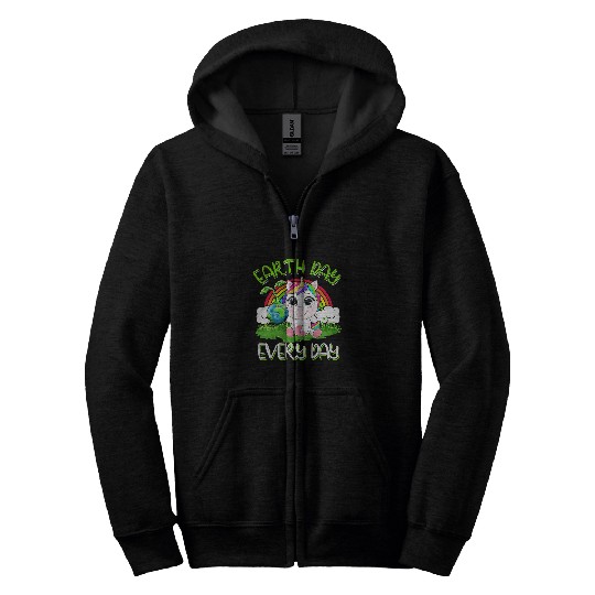 Unicorn Pet Earth Day Everyday Magical Unicorn Holding Earth Rainbow Zip Hoodies