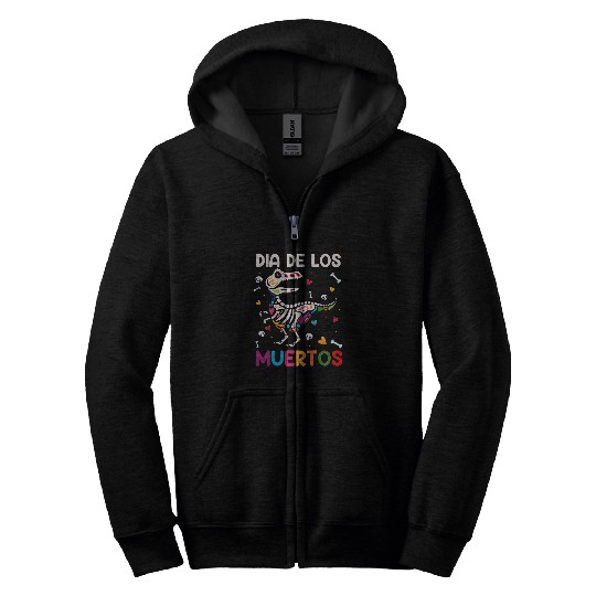 Dinosaur Pet Dia De los Muertos Day of the  Dinosaur T rexs Halloween Zip Hoodies