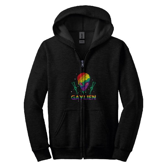 Aliens UFO Gaylien Gay Alien Ally Love Pride Month Human Rights Queer 21 Zip Hoodies