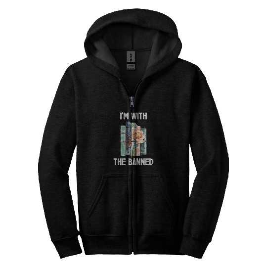 Im With The Banned Floral Books Lover Librarian Bookworm Zip Hoodies