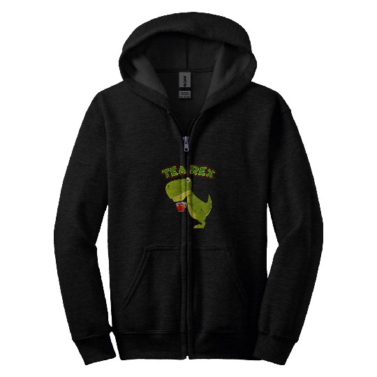 Dinosaur Pet Tyrannosaurus T rexs Holding A Cup Of Tea rexs Funny Zip Hoodies