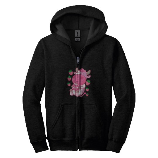 Cow Pet Strawberry Cow Milk Strawberries Boys Girls Kids Zip Hoodies