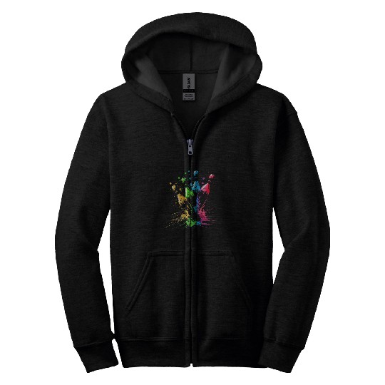 Sport Bowling Skittles Splash Art Bowler Retro Bowling Skittles Zip Hoodies
