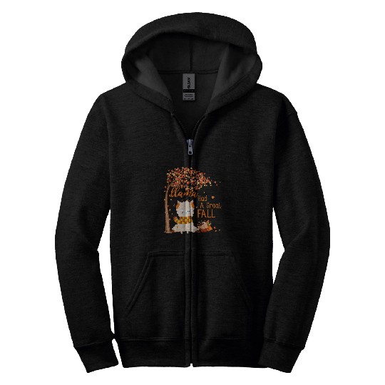 Llama Pet Had A Great Fall Autumn Tree Maple Leaves Pumpkin Zip Hoodies