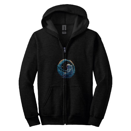 Astronaut Job sitting on Milky Way galaxy space astro motif Zip Hoodies