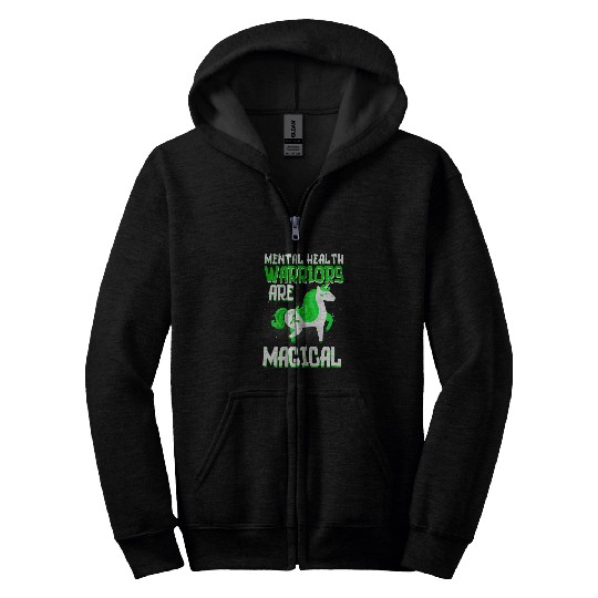 Unicorn Pet Warriors Are Magical Mental Health Unicorn Green Ribbon Zip Hoodies