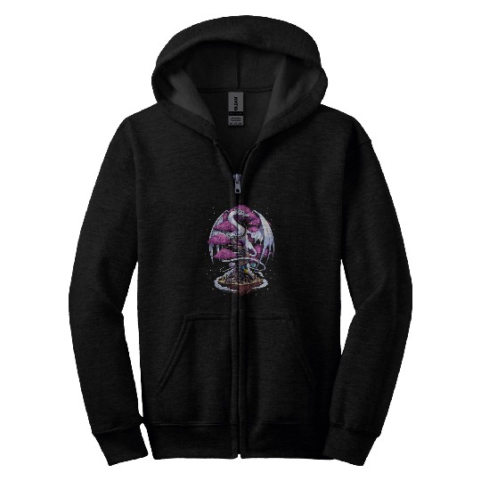 Dragon Pet Japanese Dragon Cherry Blossom Japan Mythology Zip Hoodies