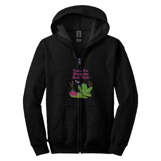 Frog Pet Eat Whatever Bugs Them Dragonfly Funny Frog Pun Zip Hoodies