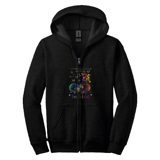 Autism Puzzle Kindness Ribbon Butterfly Zip Hoodies