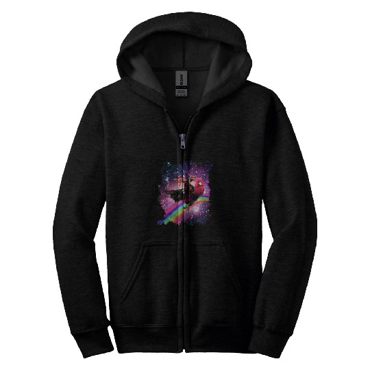 Chicken Pet Lazer Warrior Space Cat Riding Chicken with Pizza Zip Hoodies