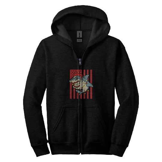 Shark Pet SANTA SHARK CHRISTMAS LIGHTS VINTAGE RED AMERICAN FLAG XMAS Zip Hoodies