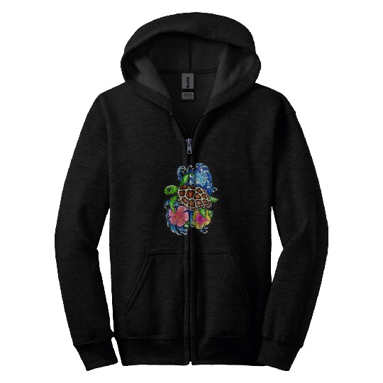 Turtle Pet and Hibiscus Zip Hoodies