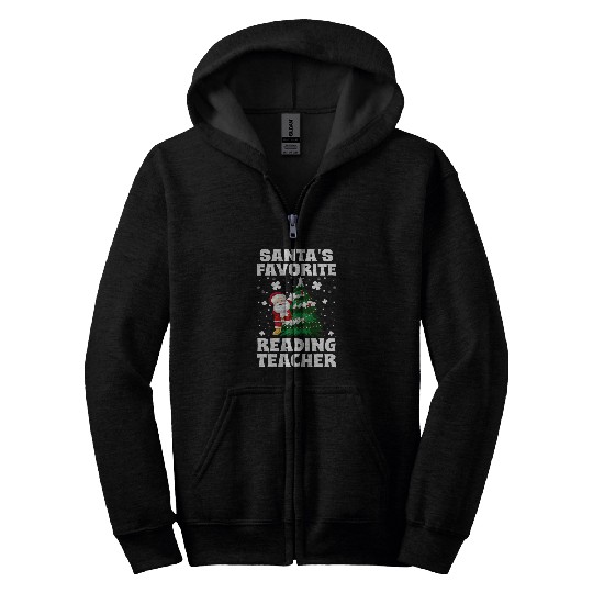 Book Fun Santas Favorite Reading Teacher xmass School Staff Lover Zip Hoodies