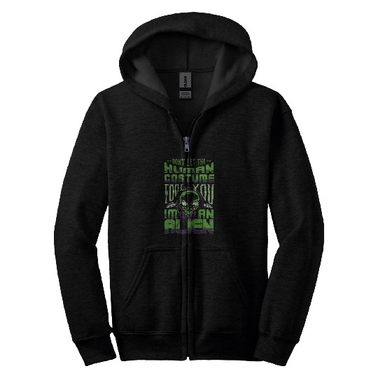 Aliens UFO Gifts For Men Area 51 Space Head Green Ufo 32 Zip Hoodies