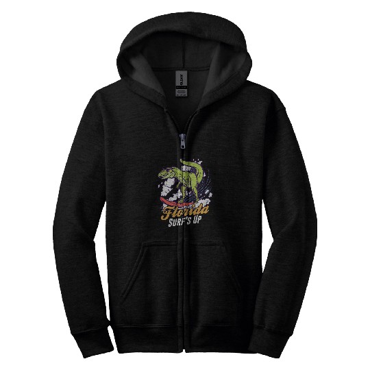 Dinosaur Pet Surf Spring Break Florida Dinosaur Surf Car Beach Waves Surfing Zip Hoodies