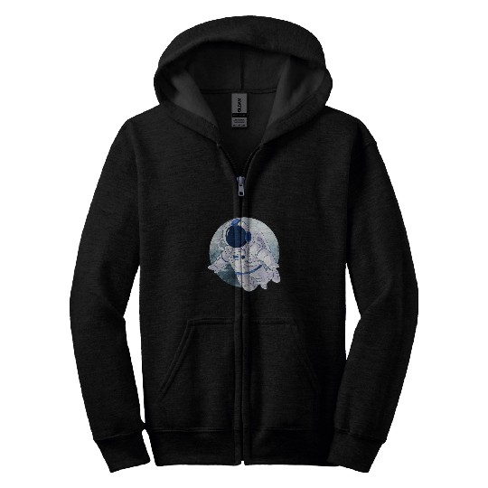 Astronaut Job Solar Space Zen Graphic Sun Moon and Astronaut Floating Zip Hoodies
