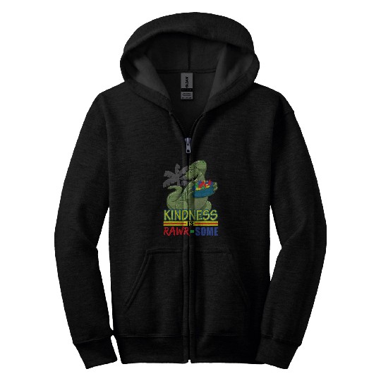 Autism Puzzle Kindness Is Rawrsome Autism Puzzle Dinosaur Zip Hoodies